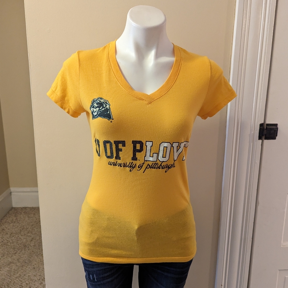 Soffe University of Pittsburgh Panthers Love bright yellow t-shirt size small